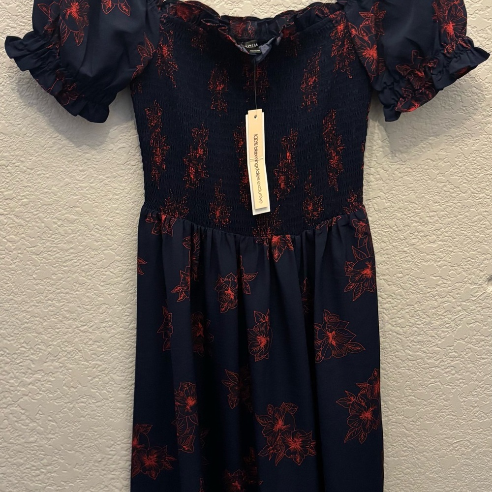 Aqua Navy and Red Floral Maxi Dress